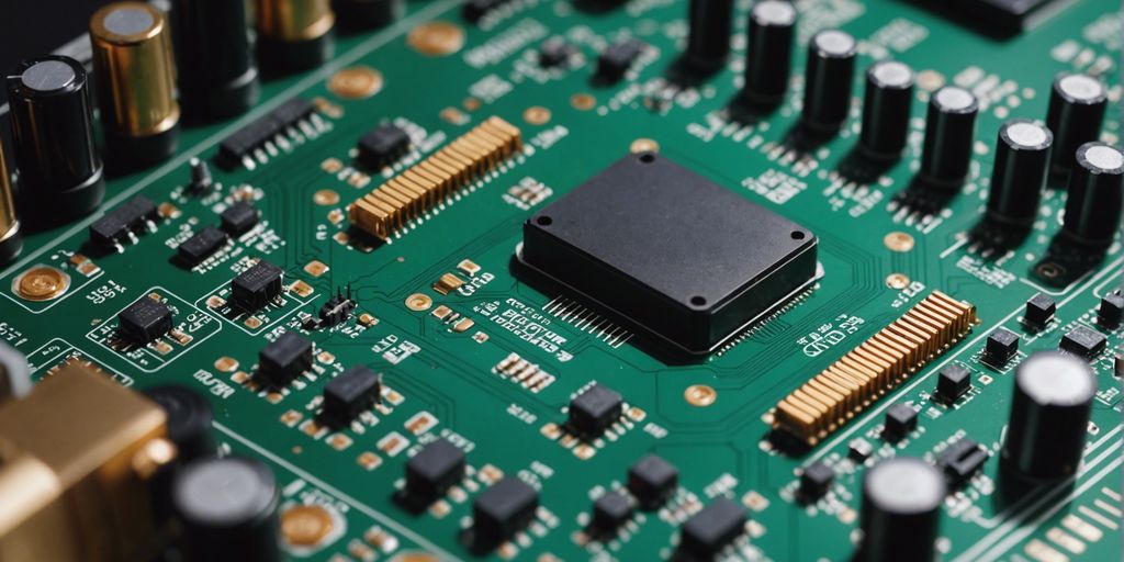 Circuit board with electronic components representing cost reduction and quality improvement in electronic subcontracting.